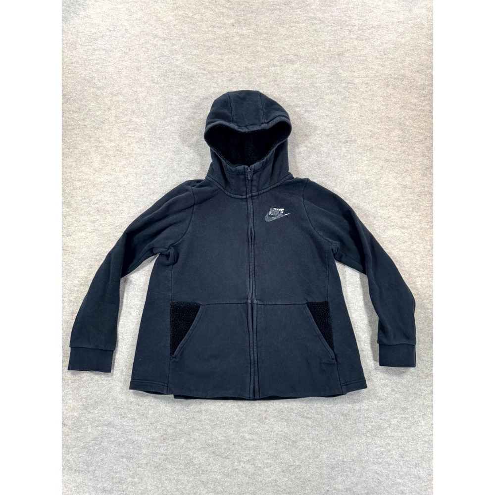 Nike Hoodie Girls XL Navy Sherpa Lined Swoosh Full Zip AV8422-010